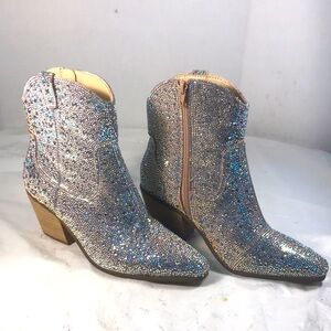 Matisse Women’s Rhinestone Western Style Festive Silver Sparkly Party Ankle Boot